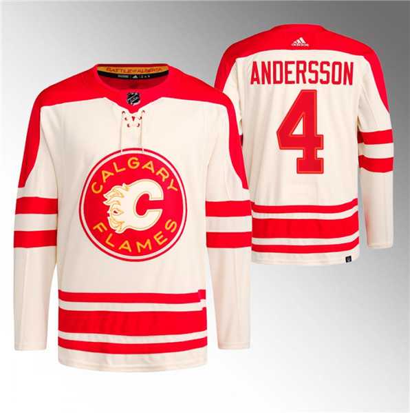Men's Calgary Flames #4 Rasmus Andersson 2023 Cream Classic Primegreen Stitched Jersey Dzhi